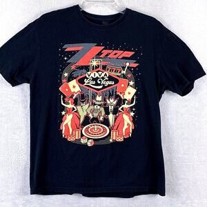 ZZ Top Viva Las Vegas 2022 Tour Tshirt Mens L Black Red Retro Music Rock 90s